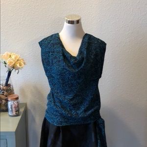 (5) Blue & Teal Cowl Neck Top